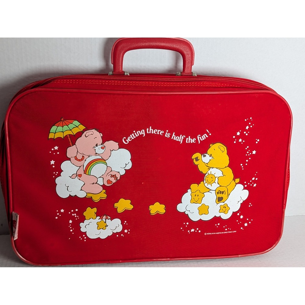 Vintage Care Bears Travel Suitcase Red Tenderheart Funshine Carry On Bag 1984
